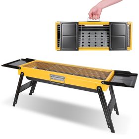 Portable Folding Charcoal Grill Stainless Steel Camping BBQ Grill with Side Panels Compact Tabletop Barbecue Grill with Carry Handle for Picnic Backya