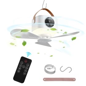 Tent Ceiling Fan with Light 7200mah Rechargeable Battery Operated Hanging Canopy Fan with Remote Control 4 Wind Speeds 3 Brightness