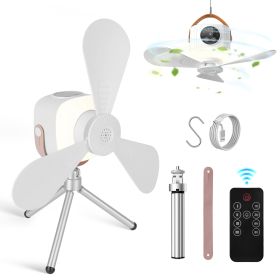 Tent Ceiling Fan with Light Tripod Stand 7200mah Rechargeable Battery Operated Hanging Canopy Fan with Remote Control 4 Wind Speeds 3 Brightness