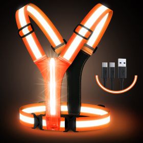Led Light Up Running Vest Reflective For Walking At Night; High Visibility Gear Rechargeable Adjustable For Runners Walkers Men And Women (Color: ORANGE)